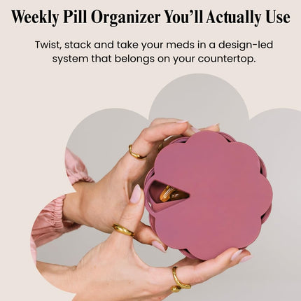 Dosey Twist+Stack Pill Organizer, Weekly & Daily Medicine Organizer Case, Portable Travel Pill Box, Compact Vitamin & Medication Storage Solution, Mulberry