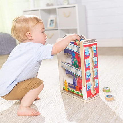 Melissa & Doug GO Tots Wooden House Tumble – 7-Piece Rolling & Stacking Playset with 6 Double-Sided Wooden Discs – Developmental Toy for Babies Age 12 Months Plus - FSC Certified