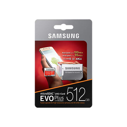 Samsung EVO Plus 512 GB microSDXC UHS-I U3 100 MB/s Full HD & 4K UHD Memory Card with Adapter (MB-MC512GA)