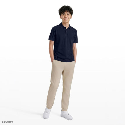 Polo de manga corta uniforme escolar Izod para niños, cierre de botones, material de alto rendimiento que absorbe la humedad, azul marino, 10-12 Husky