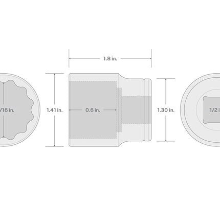 TEKTON 1/2 Inch Drive x 1-1/16 Inch 12-Point Socket | SHD22227