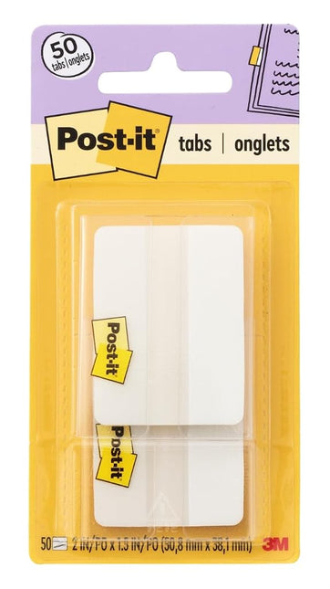 Post-it Tabs, 2 in, Solid, White, 25 Tabs/On-The-Go Dispenser, 2 Dispensers/Pack (686F-50WH)