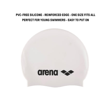 Gorro de natación Arena Classic de silicona, unisex para niñas y niños - Cómodo y duradero - Talla única - Blanco/Negro