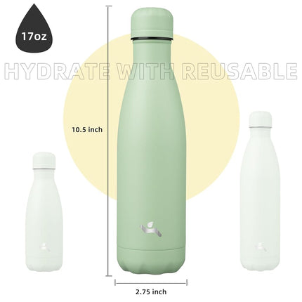 Konokyo Insulated Water Bottles,17oz Double Wall Stainless Steel Vacumm Metal Flask for Sports Travel,Macaron Green