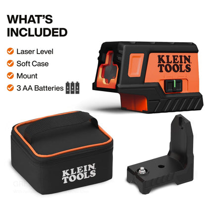 Klein Tools 93MCLPG Compact Self-Leveling Laser Level with Plumbing Point, Bright Green Cross Line, 75ft Range, Laser Class 2, Power Output <1mW, Magnetic Mount