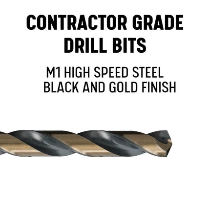 Mèche de forage d'entrepreneur Drill America 61/64" à queue réduite en acier rapide noir et or avec queue 1/2" à 3 méplats, série KFD3F