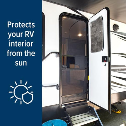 Camco 45167 SunShield Reflective Door Window Cover | Helps Protect Your RV from Harmful UV Rays and Regulates RV Temperature | 16" (L) x 25" (W)