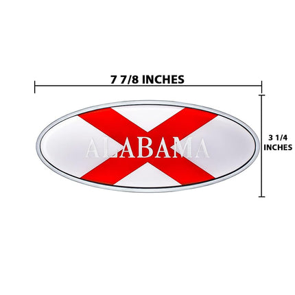 United Pacific 10972 Die-Cast Metal 7 ⅞” x 3 ¼” Chrome Oval Shape Emblem for Peterbilt, Mounting Stud w/Double-Sided Backing – ONE Emblem – Alabama Flag