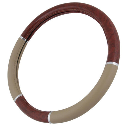 BDK Cubre Volante de Coche de Imitación Grano de Madera Oscura, Estándar de 15 pulgadas con Agarre de Piel Sintética Beige, Hecho para Adaptarse a la Mayoría de Coches, Camiones, Furgonetas, SUV