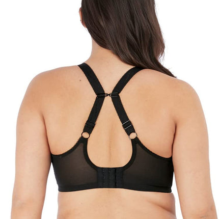 Elomi Women's Charley Plunge Bra: Elegant Floral Embroidery, Everyday Comfort. Low Plunge Front Flexible Back Sweep DD+ Bras, Jet, 44E