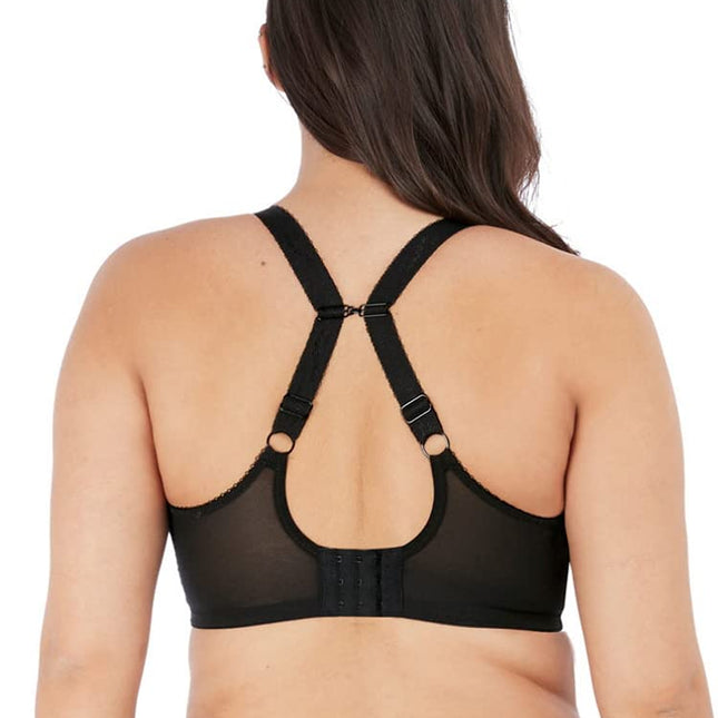 Elomi Women's Charley Plunge Bra: Elegant Floral Embroidery, Everyday Comfort. Low Plunge Front Flexible Back Sweep DD+ Bras, Jet, 44E