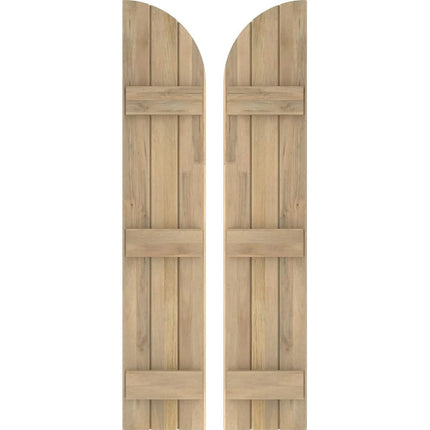 Ekena Millwork ARW401BQ311X33UNH Americraft Three 3 Exterior Real Wood Joined Board-n-Batten Shutters w/Arch Top (Per Pair), 10 1/2"W x 33"H, Unfinished