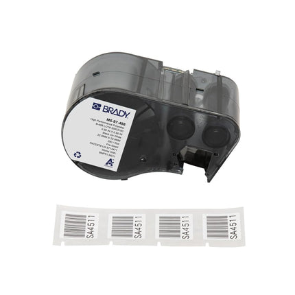 Brady Polyester Label Tape for Label Printers M510 & M511 – Panel Component and General Identification Labels – Black on White (22.86 mm x 22.86 mm) – M5-97-488
