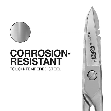 Klein Tools 2100-9 Stainless Steel Electrician's Scissors with Stripping Notches, 5-1/4-Inch, Made in USA
