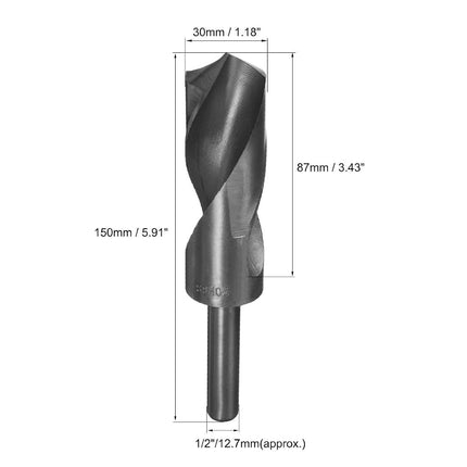 uxcell Reduced Shank Drill Bit 30mm Black Nitride Coated with 1/2 Inch Straight Shank, High Speed Steel HSS 9341 Twist Drill Bit for Stainless Steel Alloy Metal Plastic