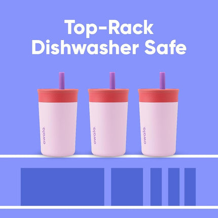 Owala Kids Insulation Stainless Steel Tumbler with Spill Resistant Flexible Straw, Easy to Clean, Kids Water Bottle, Great for Travel, Dishwasher Safe, 12 Oz, Peach and Yellow (Picnic)