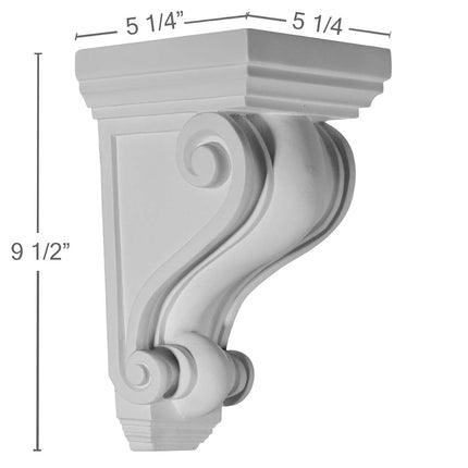 Ekena COR05X05X09DE 5 1/4-Inch Width x 5 1/4-Inch Depth x 9 1/2-Inch Height Devon Corbel - Primed