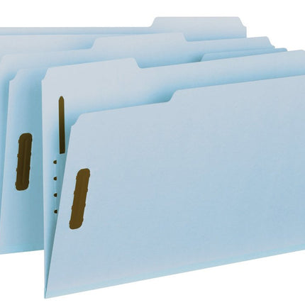 Smead 100% Recycled Pressboard Fastener File Folder, 2 Fasteners, 1/3-Cut Tab, 1" Expansion, Legal Size, Blue, 25 per Box (20000)