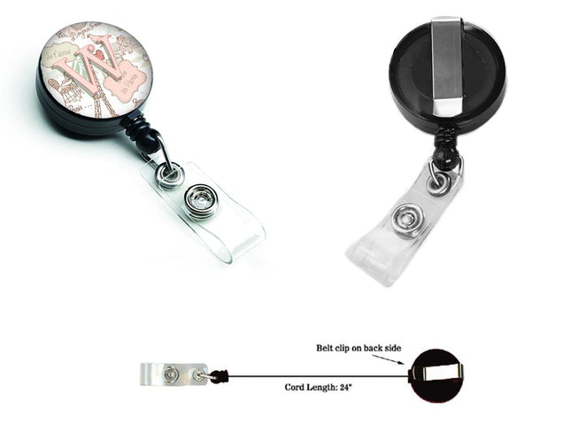 Caroline's Treasures Letter W Love in Paris Pink Retractable Badge Reel, Multicolor (CJ2002-WBR)
