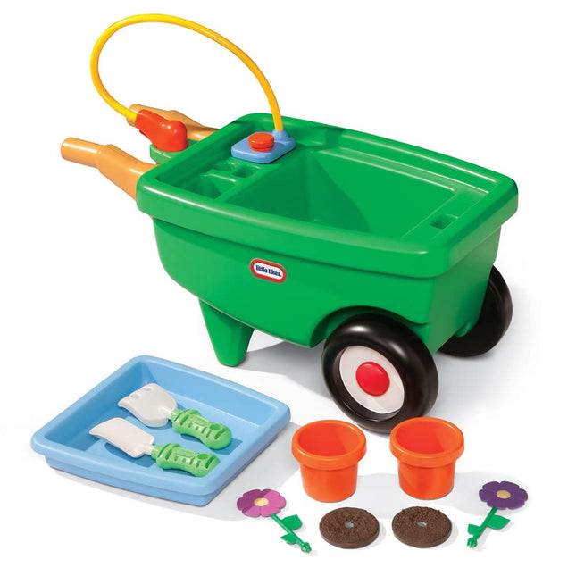 Little Tikes 2-in-1 Garden Wheelbarrow - Green Fun for Toddlers - Active Play - Includes Real Water Sprayer, Flower Pots, Fabric Shade, & More - Ages 2 to 5 Years