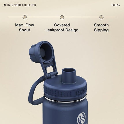 TAKEYA Actives 40 oz Vacuum Insulated Stainless Steel Water Bottle with Spout Lid, Premium Quality, Mystic Blue