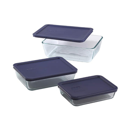 Pyrex Simply Store Rectangular Glass Food Storage Container Set with Lids – Durable High-Quality Glass and Stain-Resistant Design – Microwave, Dishwasher & Freezer Safe – 6-Piece Set