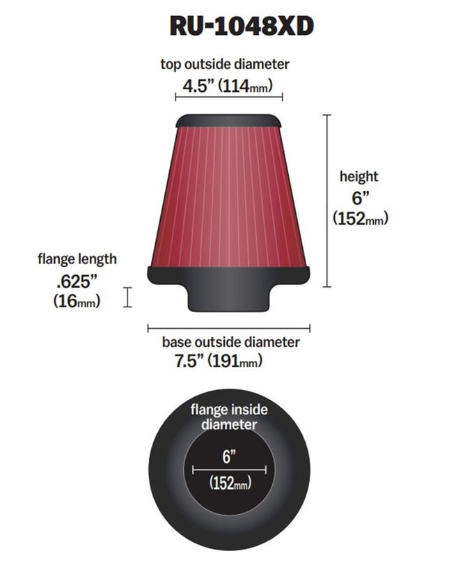 K&N RU-1048XD Universal Clamp-On Air Filter