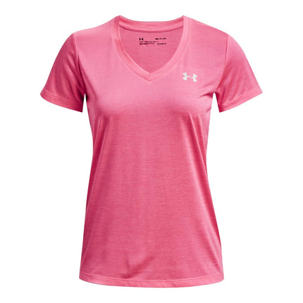 Camiseta de cuello en V de manga corta Under Armour UA Twist Tech™ para mujer, Pnp, 1258568-643, XS