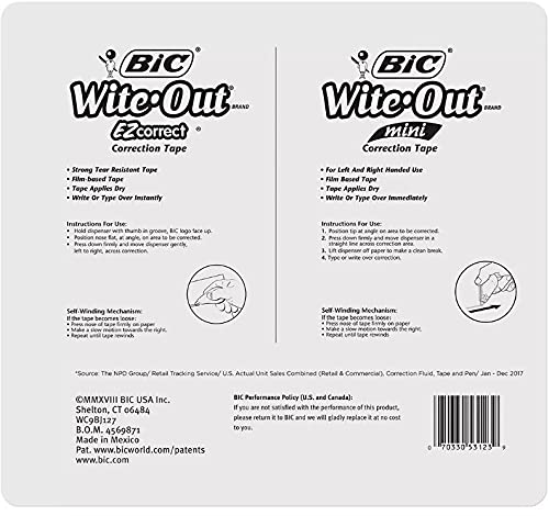 Cinta correctora BIC Wite-Out EZ Correct, 7 unidades + 1 cinta correctora mini BIC Wite-Out de regalo
