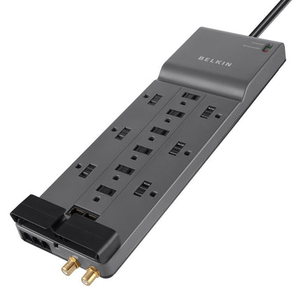 Belkin 12-Outlet Power Strip Surge Protector with 10-Foot Cord and Telephone, Ethernet, Coaxial Protection, BE112234-10, Gray -(Pack of 3)