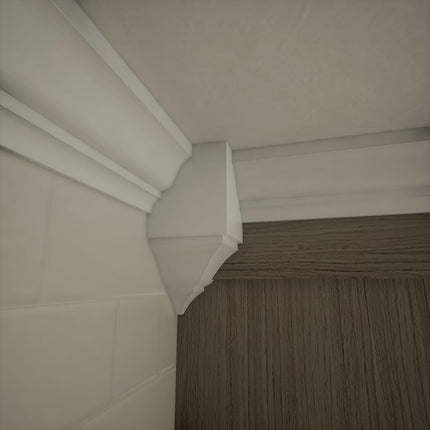 3 5/8"W x 3 5/8"P x 7 1/2"H Americraft Solid Paint Grade Wood Inside Crown Moulding Block for Profiles up to 4"H x 3 5/8"P, Primed Pine