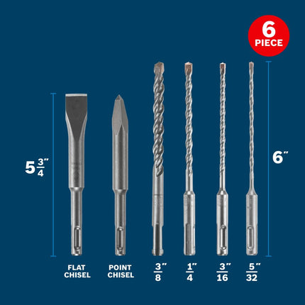 BOSCH (Universally Compatible Accessory) HCST006 6-Piece SDS-Plus Shank Chisel and Carbide Masonry Trade Set