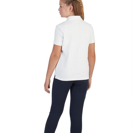 French Toast Plus Girls Short Sleeve Picot Collar Interlock Polo, Black, Medium/10/12/Plus
