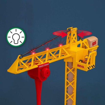 BRIO World Light Up Construction Crane for Kids Age 3 Years Up - Wooden Railway Train Accessories and Add Ons