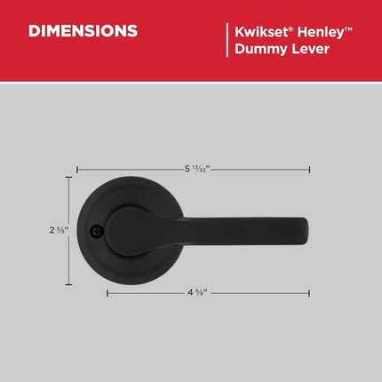 Kwikset Henley Single Sided Dummy Door Lever, Reversible Non-Turning Push/Pull Handle, Use on Pantry, Closet, and French Doors, with Microban Protection in Matte Black