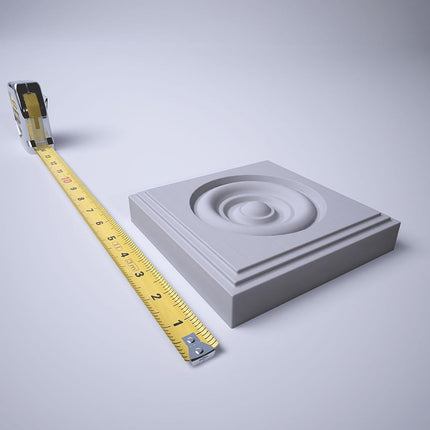 5 1/2"W x 5 1/2"H x 1 1/8"P Americraft Solid Paint Grade Wood Square Rosette with Center Bullseye with Decorative Edge, Primed Pine
