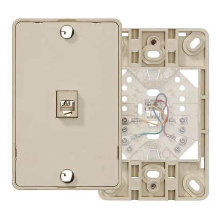 Leviton 40214-I Telephone Wall Jack, 6P4C, Screw Terminal, Ivory