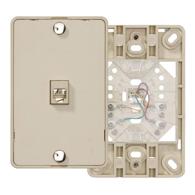 Leviton 40214-I Telephone Wall Jack, 6P4C, Screw T
