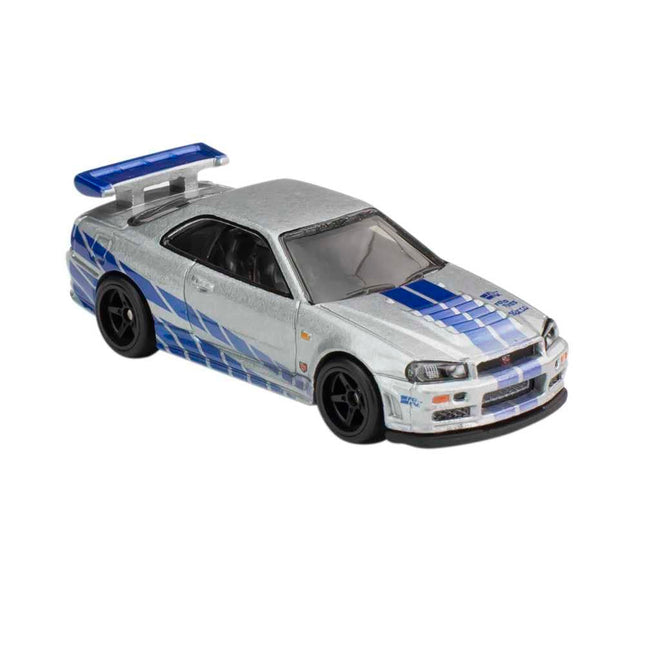 Hot Wheels Fast and Furious Coche a Escala de Metal Nissan Skyline GT-R BNR34 Gris - Escala 1:64 Longitud 8 cm HCP28