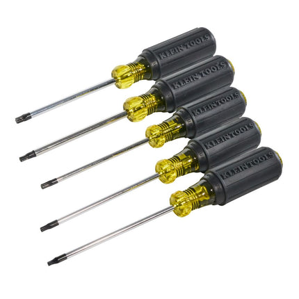 Klein Tools 19555 TORX Cushion Grip Screwdriver Set with T15, T20, T25, T27 and T30 Tip Sizes, 5-Piece, Black/Yellow