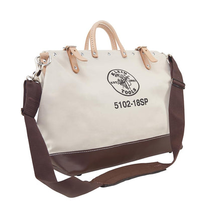 Klein Tools 5102-18SP Deluxe Canvas Tool Bag Made of Natural Canvas with 13 Interior Pockets and Detachable Shoulder Strap, 18-Inch
