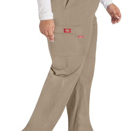Dickies EDS Signature Scrubs for Women, Elastic Waist Pull-On Cargo Pants for Women in Soft Brushed Poplin 86106, Dark Khaki, X-S Petite