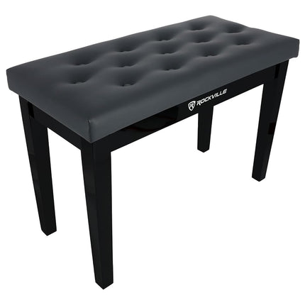 Rockville PB7 Black Premium Piano Bench with Storage, Solid Thai Rubberwood, 2.5 Plush Foam Seat, Faux Leather, 450 lb Capacity, Perfect for Home, Studio & Stage