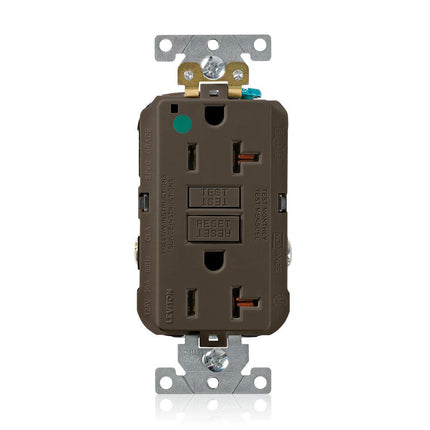 Leviton 20A-125V Prise de courant double GFCI à auto-test de qualité hospitalière très robuste, non inviolable, 20 A, GFNT2-HG, Marron