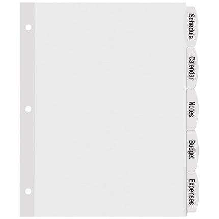 Intercalaires grand onglet imprimables Avery, blancs, 5 onglets, 20 jeux (14434)