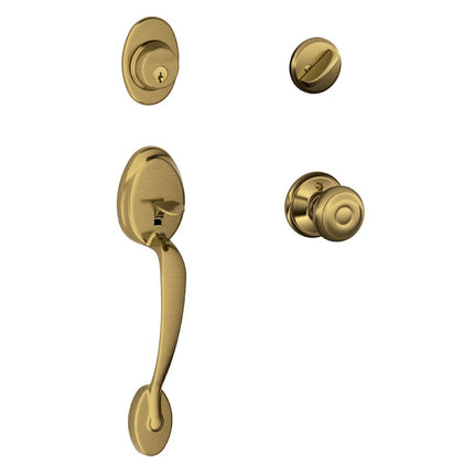 SCHLAGE Cerradura con manija de cilindro único y perilla georgiana Plymouth, latón antiguo (F60 PLY 609 GEO)