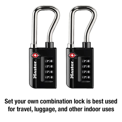 Master Lock 4696T Set Your Own Resettable Numeric Combination TSA Accepted Luggage Lock, with Extended Reach Shackle, 1-5/16" Wide Body, 1/4" Diameter Shackle, 2 Pack