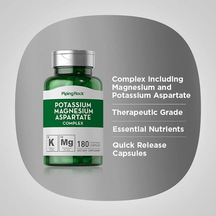 Piping Rock Potassium Magnesium Aspartate Complex | 180 Capsules | Non-GMO, Gluten Free Supplement | by