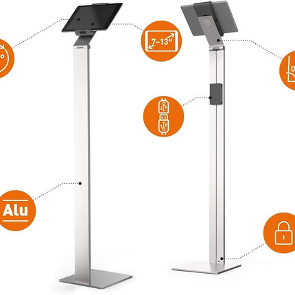 Durable Aluminium Tablet Floor Stand - Anti Theft Lockable & Rotatable 360° - Universal Pro Stands for 7-13" iPad, Samsung, Surface & More - Secure Exhibition Holder