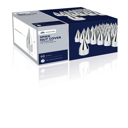United Pacific 10770CB 1-1/2" X 4-1/8" Chrome Plastic Spike Nut Covers - Push-On (60 Pack)